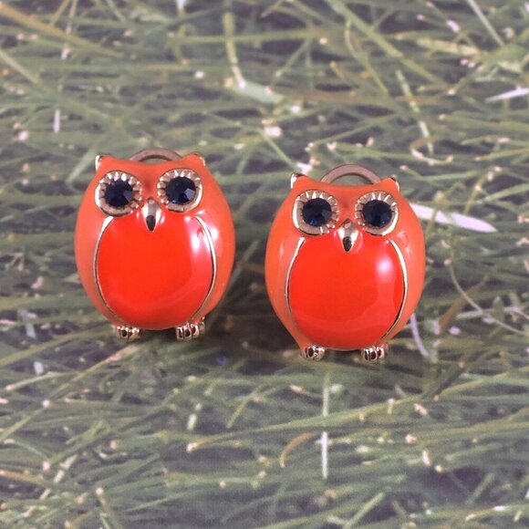 Orange Owl Earrings - Picture 4 of 9